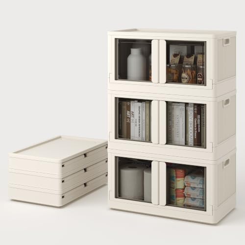 FLEXIMOUNTS 228 QT Stackable Plastic Storage Bins With Lids, Milky White - color: Milky White, size: 76 Qt-3 Pack