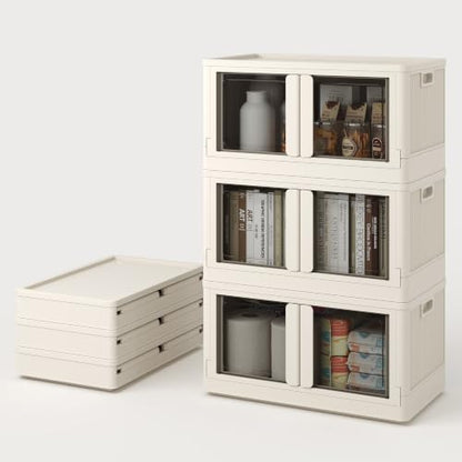 FLEXIMOUNTS 228 QT Stackable Plastic Storage Bins With Lids, Milky White - color: Milky White, size: 76 Qt-3 Pack
