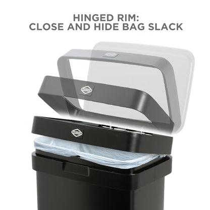 Clorox 13 Gallon Trash Can - 50L Kitchen Trash Can with Wide Step Pedal - Rectangular Black Stainless Garbage Bin with Hinged Rim and Odor Protection - color: Black Step