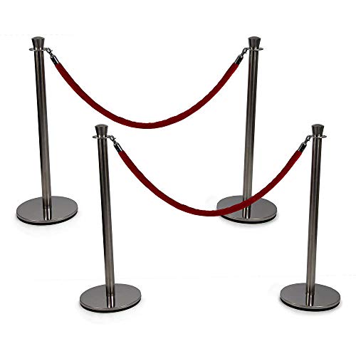 Vispronet Premium Rope Barrier– 39in Tall Stanchion Post with 4.9ft Red Velvet Rope – Includes (4) 3.25ft Tall Poles, (2) Velvet Ropes – 13.5in Diameter Base – Crowd Control Barricade for Events - color: Red, size: 4 Poles