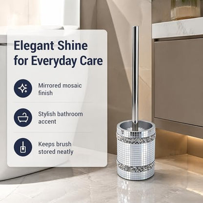 Silver Mosaic Toilet Brush Easy to Clean Household with Holder Set - size: Toilet Brushes Holders