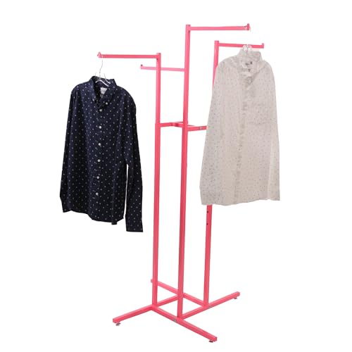 SSWBasics Hot Pink 4-Way Clothing Display Rack With Straight Arms- Durable Retail Clothing Rack for Boutique, Retail, and Thrift Stores - Sleek and Stylish Garment Display Stand