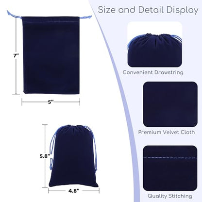 Tapleap 12Pcs Small Drawstring Gift Bags, 5x7” Blue Velvet Pouch - color: Blue, size: 5x7in