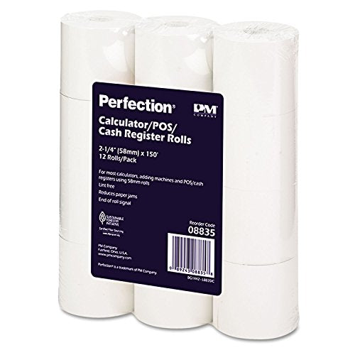 PM Company 08835 Calculator/Add Rolls, 2-1/4-Inch x150-Ft, 12/PK, Plain White