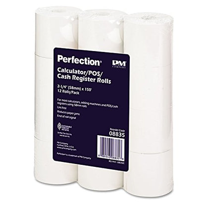 PM Company 08835 Calculator/Add Rolls, 2-1/4-Inch x150-Ft, 12/PK, Plain White