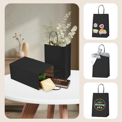 MESHA Black Gift Bags 50 Pack 5.25x3.75x8'' Small Paper Bags with Handles - color: Black, size: 1 Count (Pack of 1)
