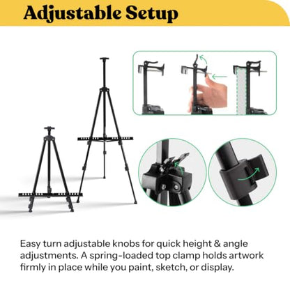 Portable Artist Easel Stand for Painting - Adjustable Height Painting Easel with Bag - Tabletop Art Easel for Painting Canvas Stand, Poster Stand & Wedding Signs Stand - Metal Tripod - 17x66 inches - style: 72"-2 pack