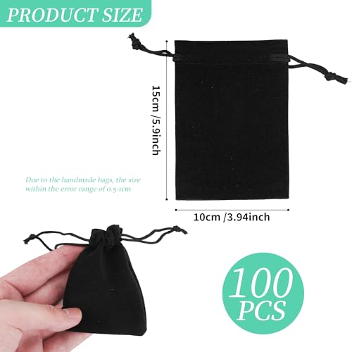 Axigundaone 100 Pcs Black Velvet Drawstring Bags 4 x 6 Inch