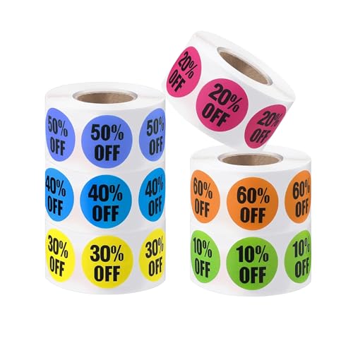 3000 PCS Percent Stickers, 10 to 60 Percent Off Discount Stickers Labels
