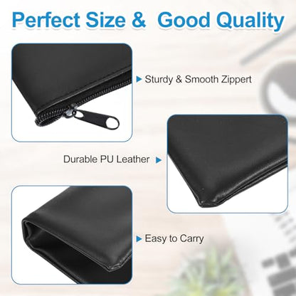 PATIKIL 11x6" Money Bank Deposit Bag with Zipper, 6 Pcs Leatherette Coin Check Wallet Pen Pouch Bag with Clear Window for Office Travel, Black - color: Black