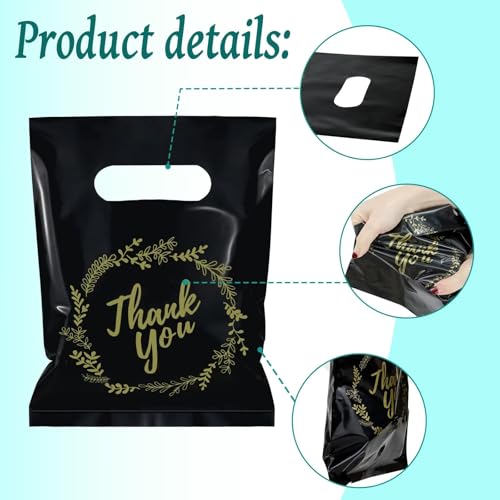 BadenBach 200-Pack Small Thank You Bags, 8" x 6", Black - color: Black