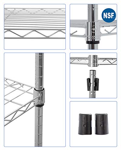 BestOffice | 5-Tier Wire Shelf with Wheels | 14" x 30" x 60" | Chrome - color: Chrome, size: 14L x 30W x 60H