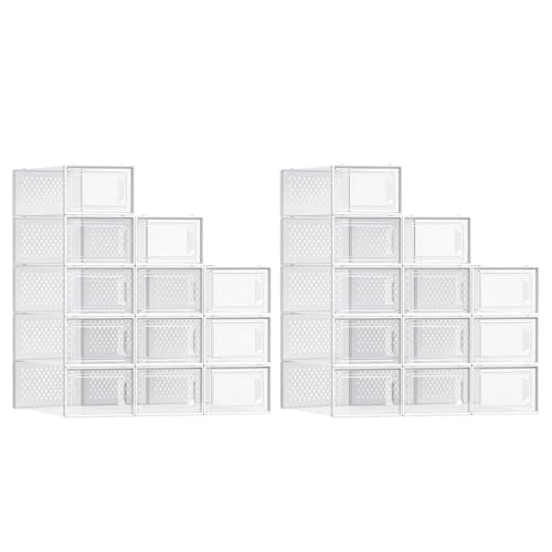 SONGMICS Shoe Boxes, Clear Plastic Sneaker Box, Pack of 24 - color: Transparent + White, size: L-24pcs