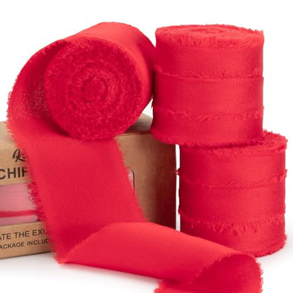 Keypan Christmas Red Frayed Satin Chiffon Ribbon, 1.5 Inches, 21 Yards - color: Red