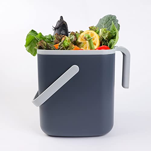 Blue Ginkgo Kitchen Compost Bin, 5L Countertop Compost Bin, Dark Grey - color: Gray, size: 1.32 gal / 5 L