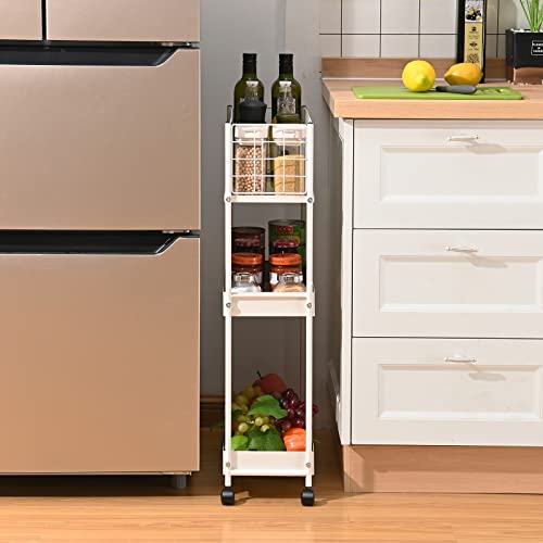 KINGRACK Slim Rolling Storage Cart, 3 Tier Metal Utility Cart, White - color: White, size: 3-Tier