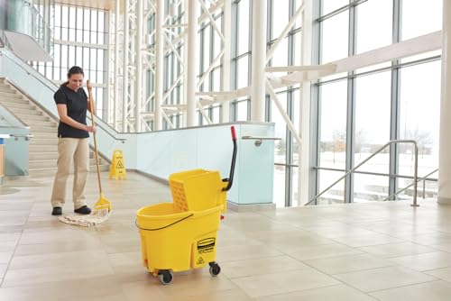 Rubbermaid Commercial Products WaveBrake 35 Qt. Side-Press Mop Bucket and Wringer Combo on Wheels Yellow for Professional/Industrial/Business Heavy-Duty Floor Cleaning/Mopping - size: 35 Qt.