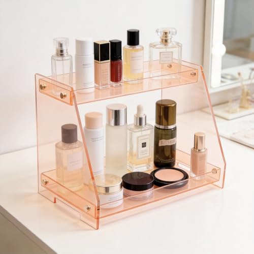 ROYALITA 2 Tier Shelf Bathroom Countertop Organizer Makeup Display Shelf - color: Orange