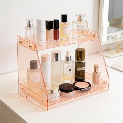 ROYALITA 2 Tier Shelf Bathroom Countertop Organizer Makeup Display Shelf - color: Orange