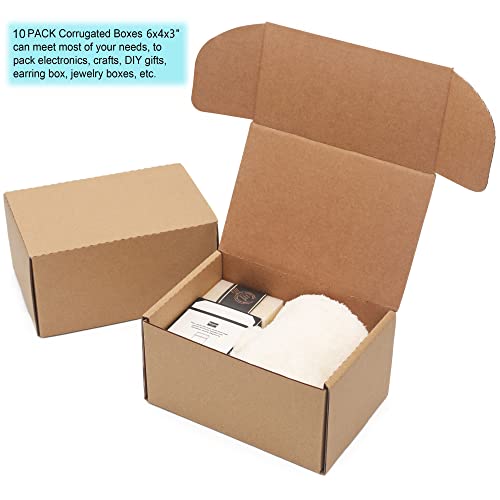 10 Pack Small Shipping Boxes 6x4x3'' Corrugated Small Cardboard Boxes for Shipping, Recyclable Packaging Boxes for Business, Mailer, Gift Packing, Crafts Packing, Jewelry Box, Brown - size: 6 x 4 x 3 inches 10 pack
