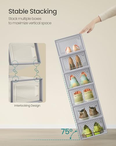 SONGMICS Shoe Boxes, Clear Plastic Sneaker Box, Pack of 12 - color: Transparent + Gray, size: L-12pcs
