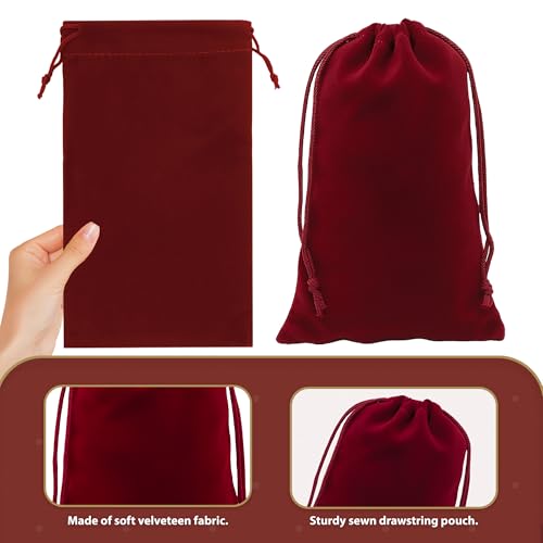 Mandala Crafts 8x17 Maroon Velvet Drawstring Bags for Shoe Dusting Bags - color: Maroon 8X17 Inches, size: 1 Count (Pack of 10)