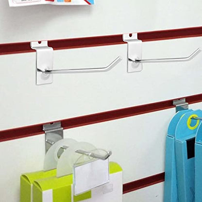 JAPCHET 200 Pack 4 Inch Heavy Duty Silver Metal Slatwall Hooks Hangers, Slat Board Hooks Accessories, Organization Display