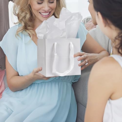 Papertide 24 Pack 8x8x8 inch White Square Gift Bags with Tissue Ppaper - color: White