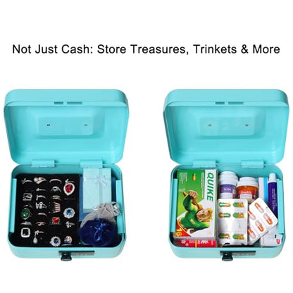 Jssmst Medium Cash Box with Combination Lock - Durable Metal Cash Box with Money Tray,light blue,7.87 x 6.3 x 3.35 inches - color: Light blue, size: Medium