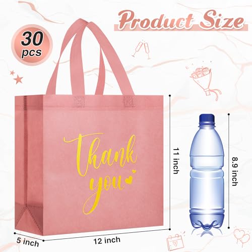 Sweetude 30 Thank You Non Woven Gift Bag, 11 x 12 x 5 Inch, Leather Pink - color: Leather Pink, size: 11 X 12 X 5 Inch