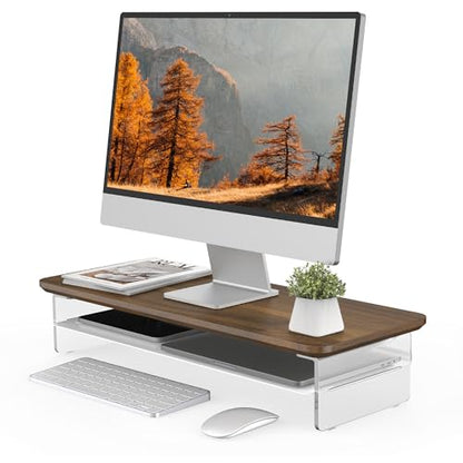 Fenge 23.6" Monitor Stand with Clear Acrylic Legs, Brown - color: Brown, size: 23.6in