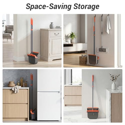 Broom with Dustpan Set for Pet Hair & Dust Cleanup, Orange & Gray - color: Orange & Gray