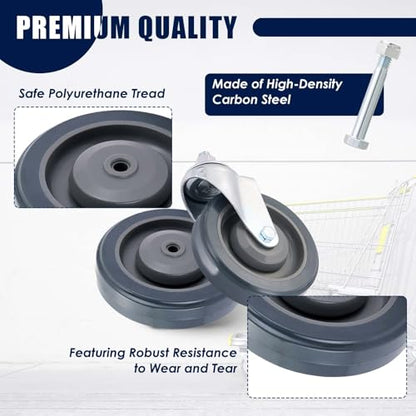 MAOPINER 4 Pack 5" Shopping Cart Wheels, PU Casters with Axle Bolts, Grey - color: Grey