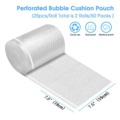 Pacific Mailer Bubble Cushion Wrap Pouches 7.5x7.5 Inch Total 50 Packs Self Sealing Bubble Pouch Bags Roll for Packing, Shipping, Storage, Moving [Clear]