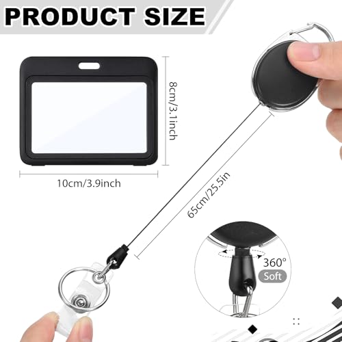 2 Pack Retractable Badge Holder with Horizontal Id Card Holder, Black - style: 2 Set Horizontal Double-Sided Windows