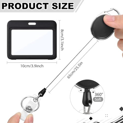 2 Pack Retractable Badge Holder with Horizontal Id Card Holder, Black - style: 2 Set Horizontal Double-Sided Windows