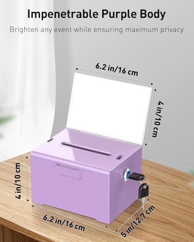 Uniclife 6.2"x 5" x 4" Purple Acrylic Donation Box with Lock and Slot - color: Purple, size: 1 Pack