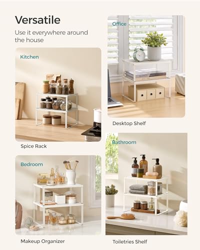 SONGMICS Set of 4 Metal Spice Racks, Stackable Expandable Shelf Risers - color: Oatmeal Beige, size: 4 Tiers (9"D x 12.6"W)