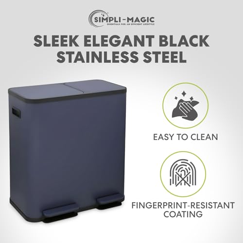 Simpli-Magic 70 Liter / 18.5 Gallon Rectangular Hands-Free Dual Compartment Recycling Kitchen Step Trash Can with Soft-Close Single Lid, Stainless Steel (40L x 30L Capacity), Blue - color: Blue, size: 70 Liter