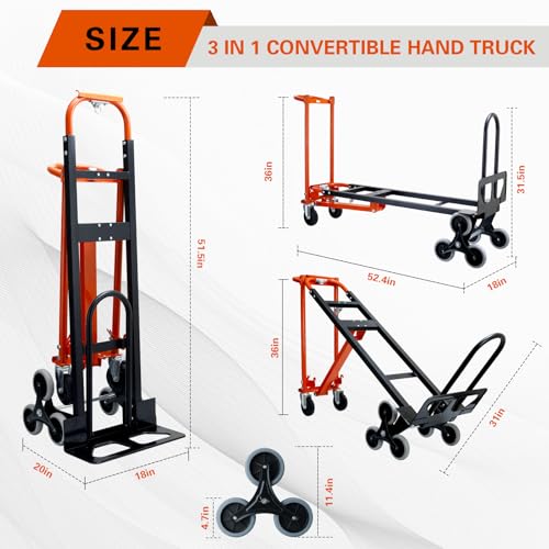3 in 1 Stair Climbing Dolly Cart with Wheels,1000LBS(Orange) - color: Orange