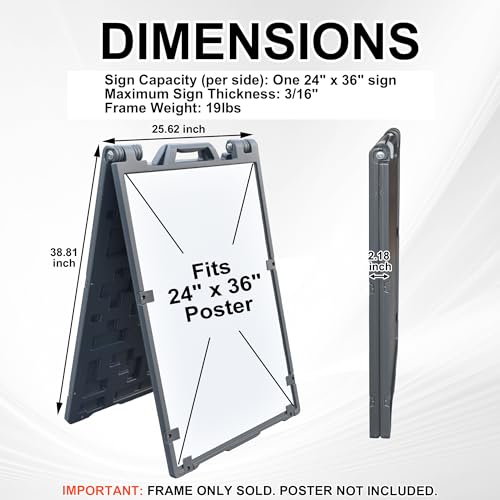 24"x36" A Frame Sign Sandwich Board Signs Outdoor, Double-Sided Heavy Duty Outdoor Large Signboard Portable Folding Poster Frame with Sand Fill Holes, Weather Resistant for Store, Cafés, Weddings, Street advertising