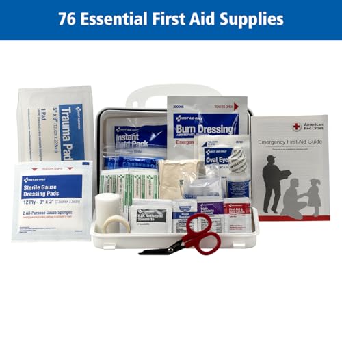 First Aid Only 91322 ANSI A 2021 and OSHA Compliant First Aid Kit, 10-Person Emergency First Aid Kit for Business, Home, Car, and Worksites, 76 Pieces