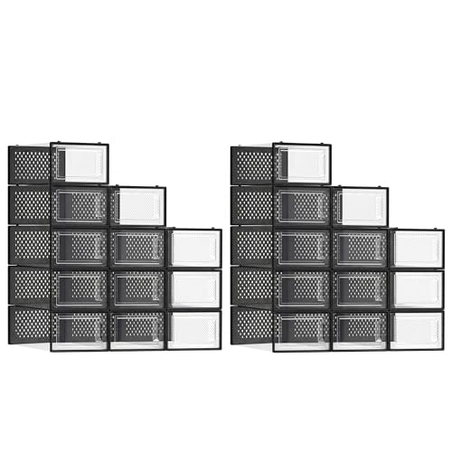 SONGMICS Shoe Boxes, Clear Plastic Sneaker Box, Pack of 24 - color: Transparent + Black, size: L-24pcs