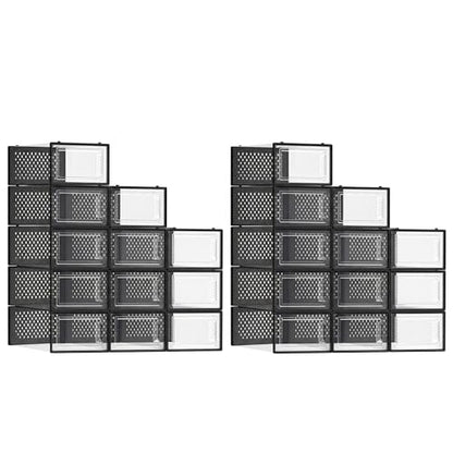 SONGMICS Shoe Boxes, Clear Plastic Sneaker Box, Pack of 24 - color: Transparent + Black, size: L-24pcs