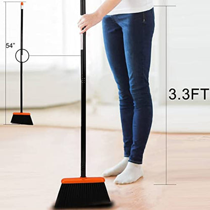 TreeLen Broom and Dustpan Set with 52" Long Handle for Home Kitchen Room Office Lobby Floor Use Upright Stand Up Stand Up Broom with Dustpan Combo - color: A Orange Broom and Dustpan