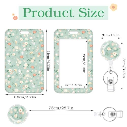 3 Pack Floral Id Badge Holder with Retractable Reel, Vertical Clip - color: Small Flower
