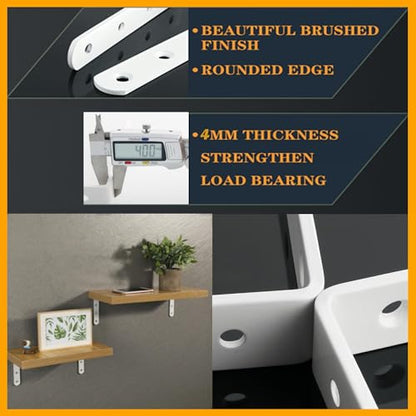Alise 4Pcs Floating Shelf Brackets, White Heavy Duty L Bracket for Shelves - color: White, size: (4P) 3.2x3.2x0.8 inch