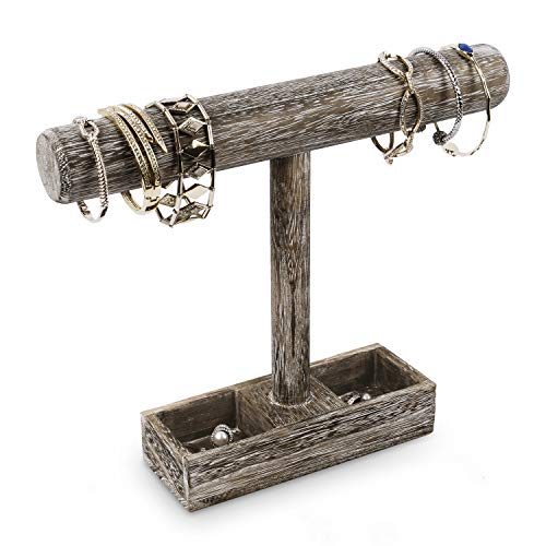 MOOCA Wooden Jewelry Display Bracelet Holder Display, 2- Compartment Tray - color: 6) Coffee, w/Tray-1pc