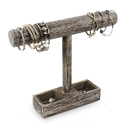MOOCA Wooden Jewelry Display Bracelet Holder Display, 2- Compartment Tray - color: 6) Coffee, w/Tray-1pc