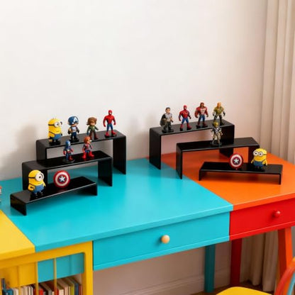 6 PCs 9 Inch Black Acrylic Display Risers 3 Tier Stand - color: Black 6 PCs